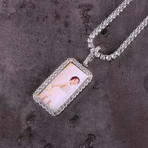 European And American Photo Memory Small Square Frame Medal Solid Pendant Hip Hop Jewelry Necklace For Women Men Gifts