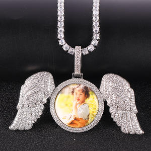 INS Europe And The United States Angel Wings Large Custom Photo Hip Hop Photo Frame Pendant Full Zircon Jewelry Pendant Necklace