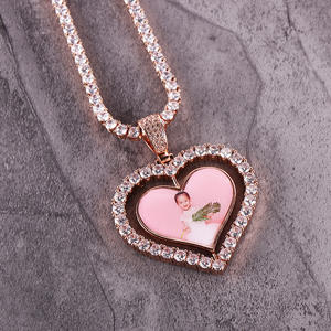 Europe And The United States Explosion Model Memories Photo Custom Double-layer Love Heart Men And Women Zircon Necklace