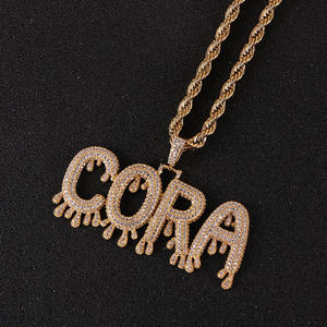 Gold Silver Rose Gold Hip Hop Zircon Water Drops Alphabet Number 26 Letter Pendant Necklaces Charms For Men Women Delicate Gifts