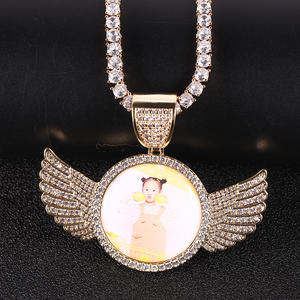 2021 Personality Custom Photo Memory Medallions Angel Wings Pendant Necklace Hip Hop Jewelry Cubic Zircon Chains Wings Necklace
