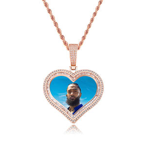 New Heart Custom Made Photo Roundness Solid Back Pendant Necklace With Tennis Chain Cubic Zircon Men's Hip Hop Jewelry