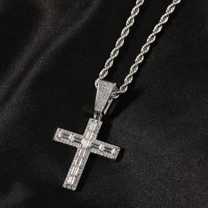 New middle rectangular zirconium Cross Pendant couple simple hip hop Diamond Pendant Necklace cross border jewelry