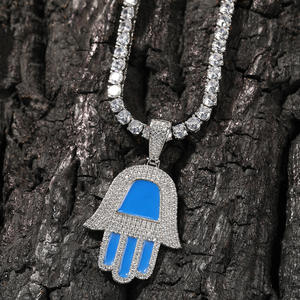European and American hip hop Pendant Necklace Blue oil drop diamond Fatima pendant for men and women