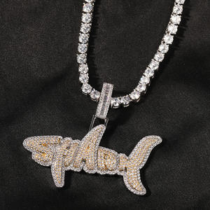 New two-color shark letter hip-hop necklace with zircon for men and women fashion personalized versatile Pendant Jewelry