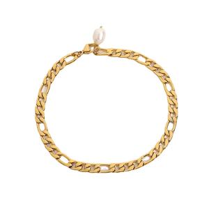 2022 18K Gold Plated Stainless Steel Figaro Chain Anklets For Women Elegant Freshwater Pearl Anklet Foot Jewelry Fashion Jewelry