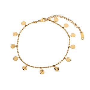 High Quality 18K Gold Plated Stainless Steel Charm Anklets Girl Women Bead Chain Petal Disc Pendants Anklet Fashion Foot Jewelry