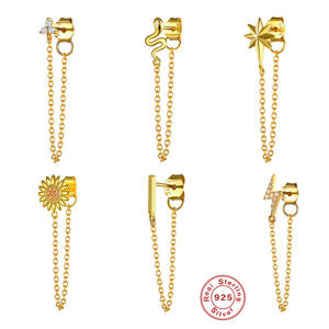 S925 Sterling Silver Drop Earrings Women Pattern Long Tassel Gold Plated Individuality Anniversary Trendy Fashion Fine Jewelry