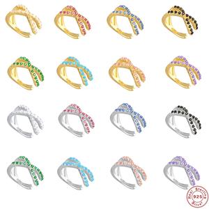New S925 Sterling Silver Clip On Earring Colorful Micro Pave Zircon Non Pierced Cuff Earrings Korean Ear Cuff Pendientes Jewelry