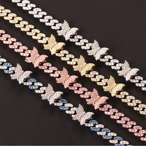European and American cross-border new 8mm butterfly men's and women's bracelet full of zircon hip-hop CUBAN CHAIN trendsetter Necklace Jewelry