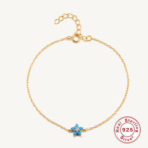 New S925 Sterling Silver Bracelet For Women Charm Bracelets Luxury Fine Jewelry Turquoise Flower Pendientes Fashion Chain Gifts
