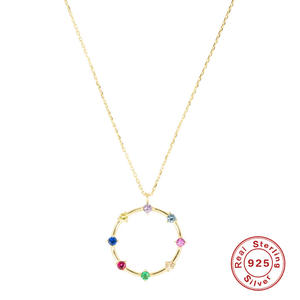 2022 New Fashion Inlaid CZ Zircon Rainbow Round Clavicle Necklace Temperament S925 Sterling Silver Ladies Necklaces Fine Jewelry