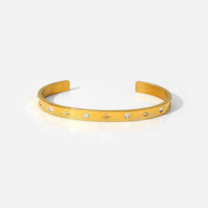 Fashion Stainless Steel 18K Gold Plated Open Bangles Octagonal Star Round CZ Zircon Alternating Cuff Bracelets For Women Jewelry