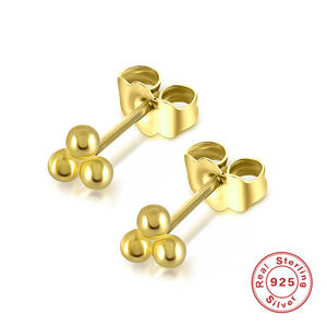 2022 New Women Fine Jewelry S925 Sterling Silver 18K Gold Plated Minimalist Plain Cute Ball Bead Stud Earrings Fashion Jewelry