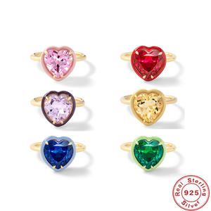 High Quality Gold Plated Fashion Ring New Arrival 925 Sterling Silver Women Heart Shape CZ Zircon Enamel Open Rings Fine Jewelry
