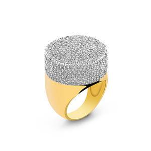 Newest Fashion High Quality Hip Hop Iced Out Bling Ring Gold Color Micro Pave Cubic Zircon Round Rings For Male Delicate Jewelry