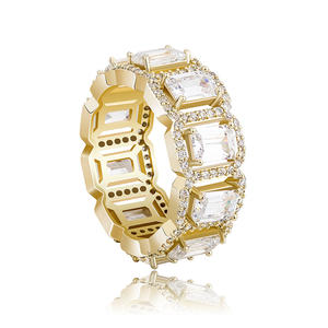 High Quality Hip Hop Fashion Jewelry Iced Out Cubic Zirconia Micro Pave Rings Four Claws Baguette Rings Women Accessories Gifts