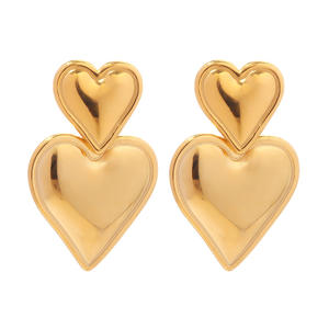 2023 New Luxury Trendy Double Heart Shaped Earrings Stainless Steel Gold Plated Smooth Love Titanium Drop Earrings Jewelry Women