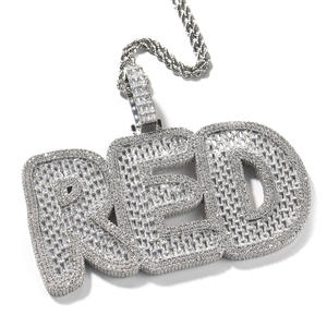 2023 New Luxury Jewelry Custom Large Baguette Name Pendant Iced Out Zircon Letter Necklace Women Men Bling Bling Hip Hop Jewelry
