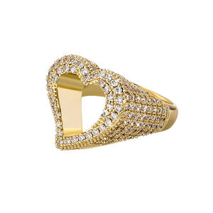 New Fashion Jewelry Rings Hollow Heart Design Ring High Quality Iced Out CZ Cubic Zirconia Hip Hop Bling Bling Delicate Jewelry
