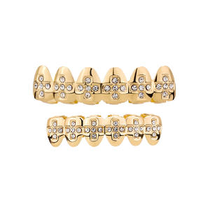 New Micro Rhinestone Iced Out Teeth Grillz For Teeth Men Women Bling Jewelry Set Gold Plated Hip Hop Piercing Pave Zircon Grills