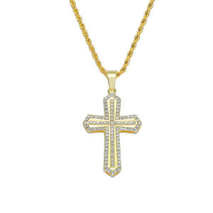 Fashion Hiphop Ice Out Jewelry Crystal Rhinestone Cross Pendant Alloy Gold Plated Christian Jesus Cross Pendant Necklace Jewelry