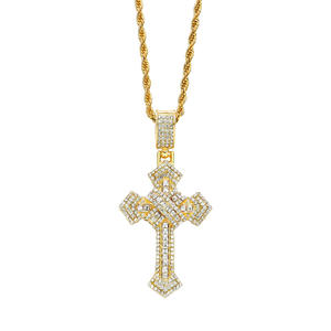 Hip Hop Zinc Alloy Gold Plated Crystal Rhinestone Christian Jesus Cross Pendant Necklace Personality Nightclub Hipster Pendants