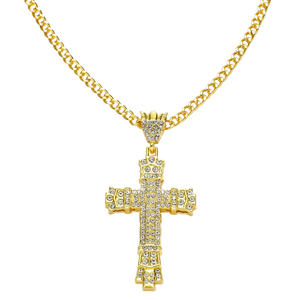New Fashion Statement Rhinestone Jewelry With Cuban Chain Crystal Cross Pendants Christian Jesus Cross Pendant Necklace Jewelry