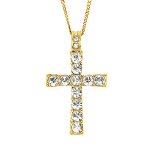 New Hip Hop Alloy Gold Plated Christian Jesus Cross Pendant Necklace Religious Jewish With Cuban Chain Fashion Pendant Accessory