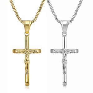 New Christian Jewelry Wholesale High Quality Stainless Steel Gold Plated Classic Christian Jesus Cross Pendant Necklace Jewelry