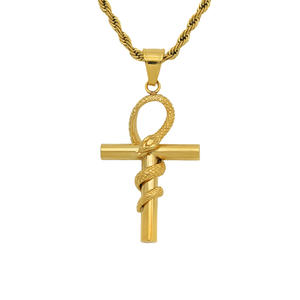 New Wholesale Stainless Steel Gold Plated Crystal Jewelry Personality Animal Totem Cross Pendant Necklace Ankh Necklace Jewelry