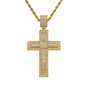 New Design Stainless Steel Double Layer Cross Pendant Iced Out Bling Rhinestone Christian Jesus Cross Pendant Necklace Jewelry
