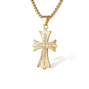 Wholesale Quality Hand Polishing Stainless Steel Gold Plated Christian Jesus Cross Pendant Necklace Jewelry Crystal Pendant Gift