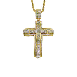 Wholesale Hip Hop Luxury Crucifix Necklaces Stainless Steel Gold Plated Iced Out Crystal Christian Jesus Cross Pendant Necklace