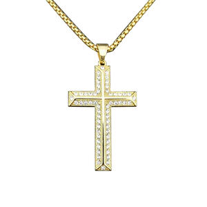 Trendy Hip Hop Cross Charm Stainless Steel Cross Pendant Necklace Jewelry High Quality Gold Plated With Box Chain Cross Necklace