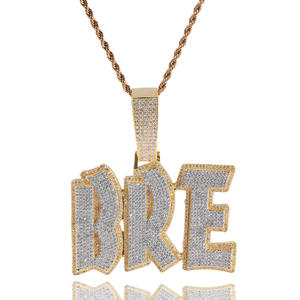 New Hip Hop Jewelry Brass Gold Plated Custom Letter Jewelry Ice Out Bling Full Zircon Splice Letter Custom Name Pendant Necklace