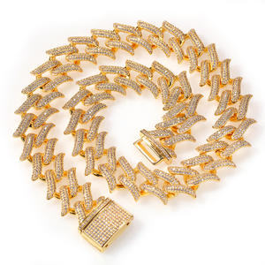 20mm Fashion Shining Zircon Cuban Chokers Necklaces Hip Hop Bramble Punk Cuban Chain Necklace Thorns Zircon Men Necklace Jewelry