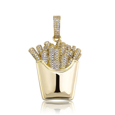 New Top Luxury Colorful French Fries Pendant Necklace Iced Out Cubic Zirconia Pendants For Necklace Hiphop Fashion Jewelry Gifts