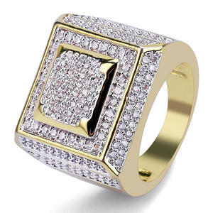 Iced Out Fashion Big Square Design Round CZ Stones Ring Copper Zircon Jewelry Men Women Unisex Hip Hop Square Shape Charm Rings
