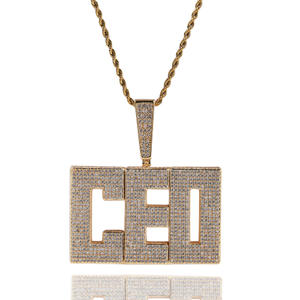 Hip Hop Chic Script Fashion Personalized Jewelry Iced out Customized Square Alphabet Bling Bling Zircon Brass Pendant Necklaces