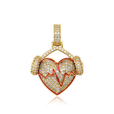 New Iced Out Full Zircon Heart Shape Pendant Charms Hip Hop Jewelry Brass Gold Plated CZ Beating Heart Pendant Necklaces Jewelry